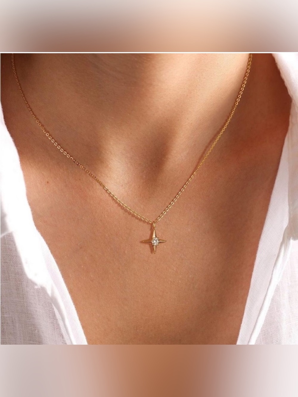 14k Gold Plated Cubic Zirconia Star Pendant Necklace